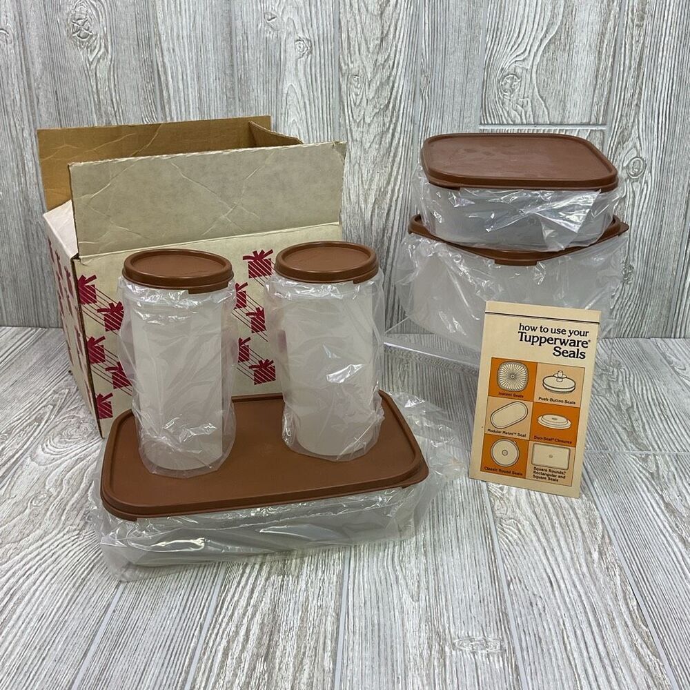 Brand New 70s 80s Tupperware Five Piece Set with Brochure and Box